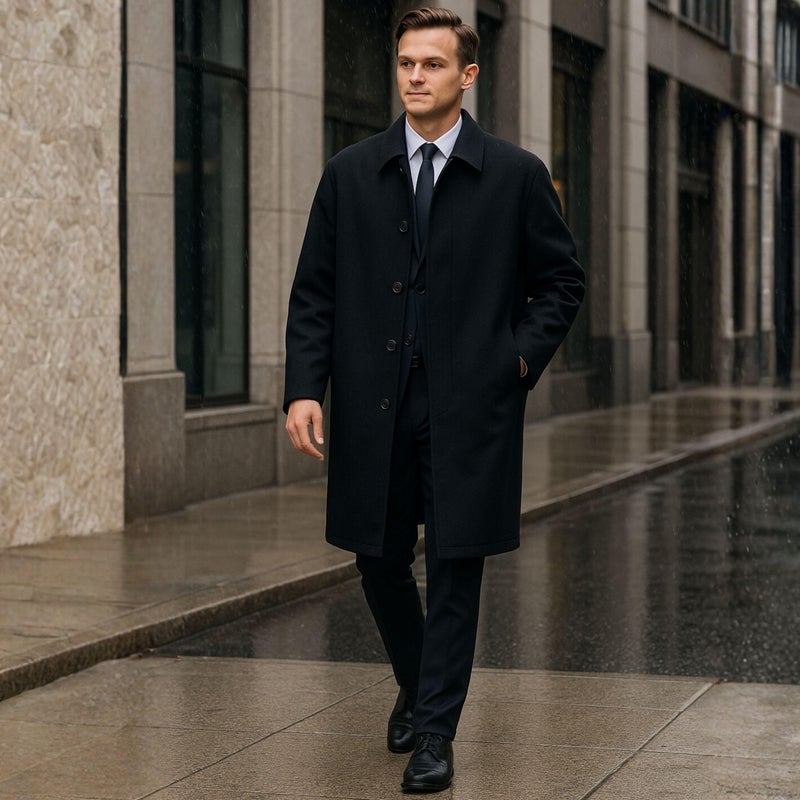 Alpine Swiss Zach Menâ€™s Wool Blend Overcoat â€“ Knee-Length Trench Coat, Runs Large for Layering Over Suits or Sweaters Black Large - Image 4